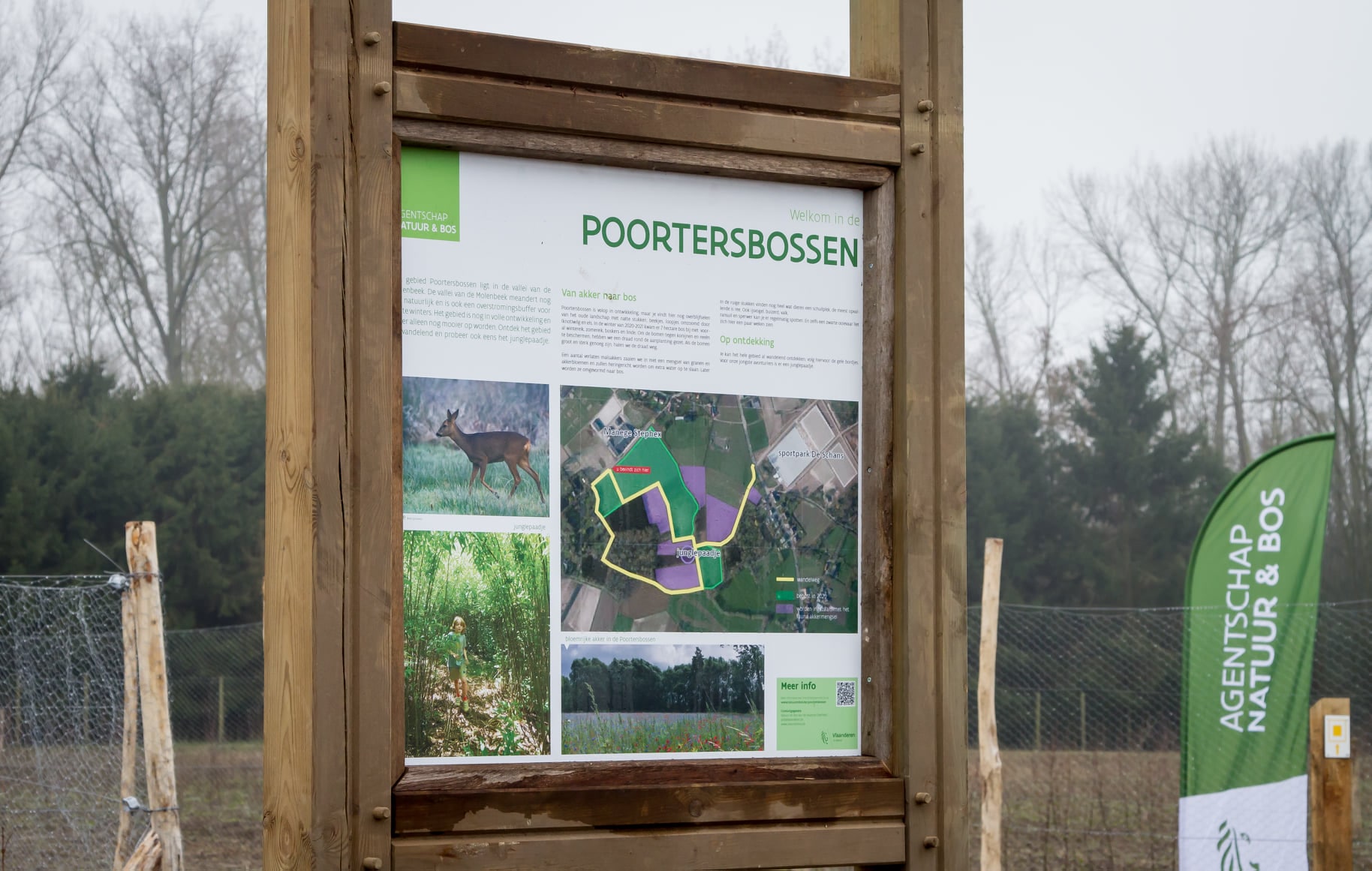 bedrukte dibond platen - infobord aan de Poortersbossen in Puurs-Sint-Amands